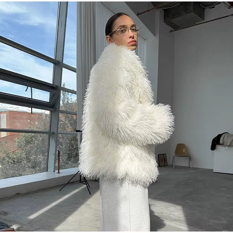 FrostGlow Fluffy Faux-Fur Coat