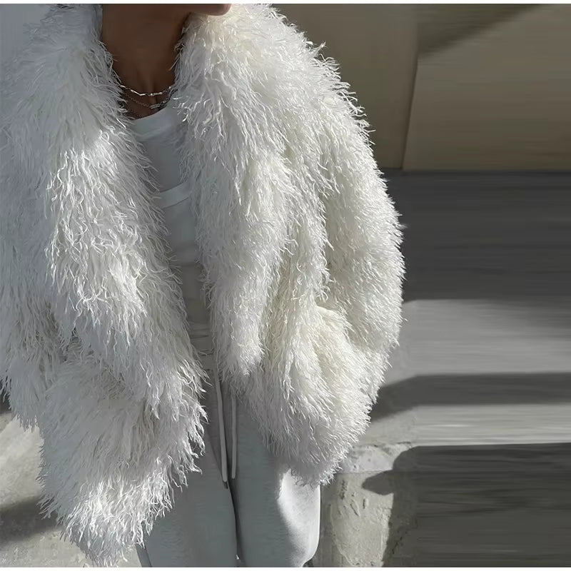 FrostGlow Fluffy Faux-Fur Coat
