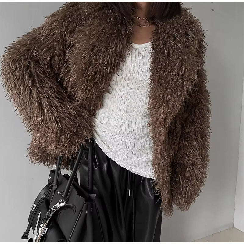 FrostGlow Fluffy Faux-Fur Coat