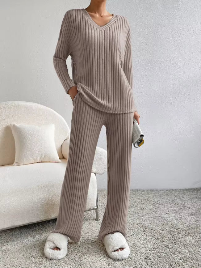 Ribbed Cozy Lounge Set – Trendy Comfy Two-Piece voor Thuis & Casual Wear