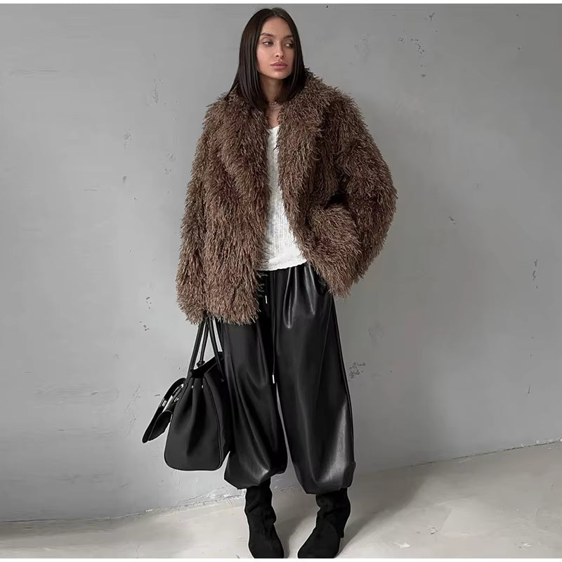 FrostGlow Fluffy Faux-Fur Coat