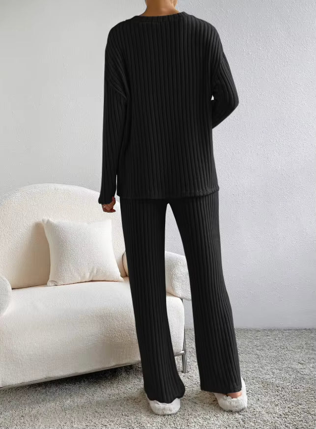 Ribbed Cozy Lounge Set – Trendy Comfy Two-Piece voor Thuis & Casual Wear