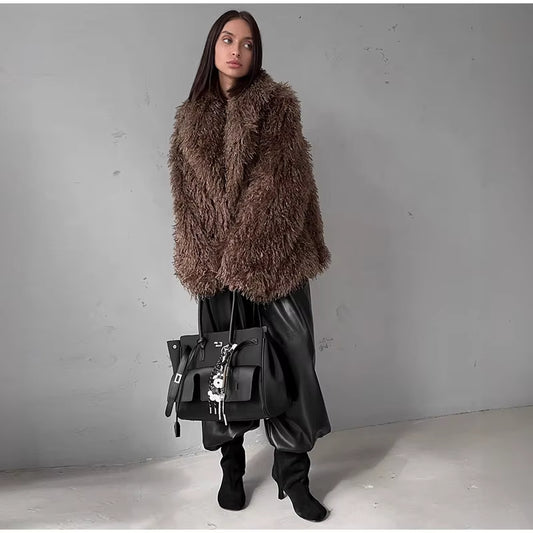 FrostGlow Fluffy Faux-Fur Coat