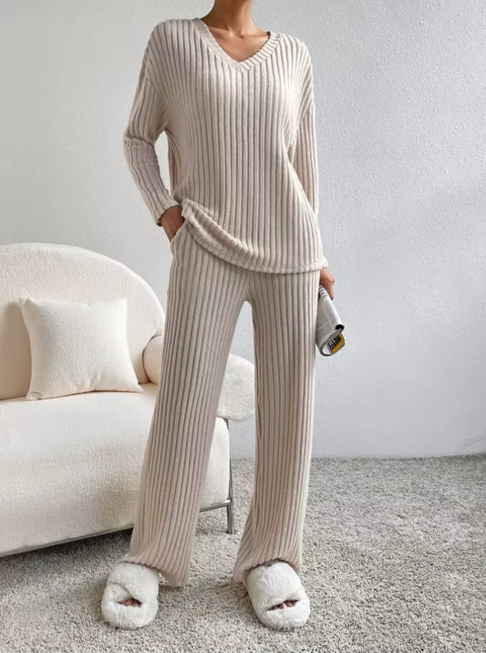 Ribbed Cozy Lounge Set – Trendy Comfy Two-Piece voor Thuis & Casual Wear