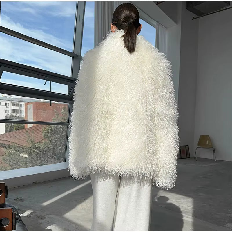 FrostGlow Fluffy Faux-Fur Coat