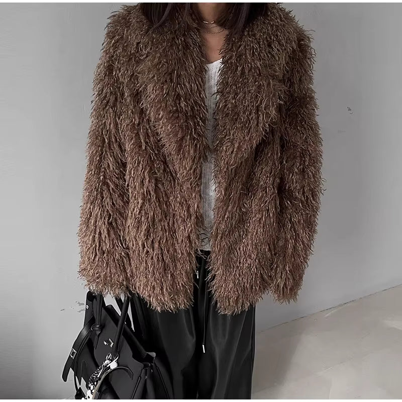 FrostGlow Fluffy Faux-Fur Coat