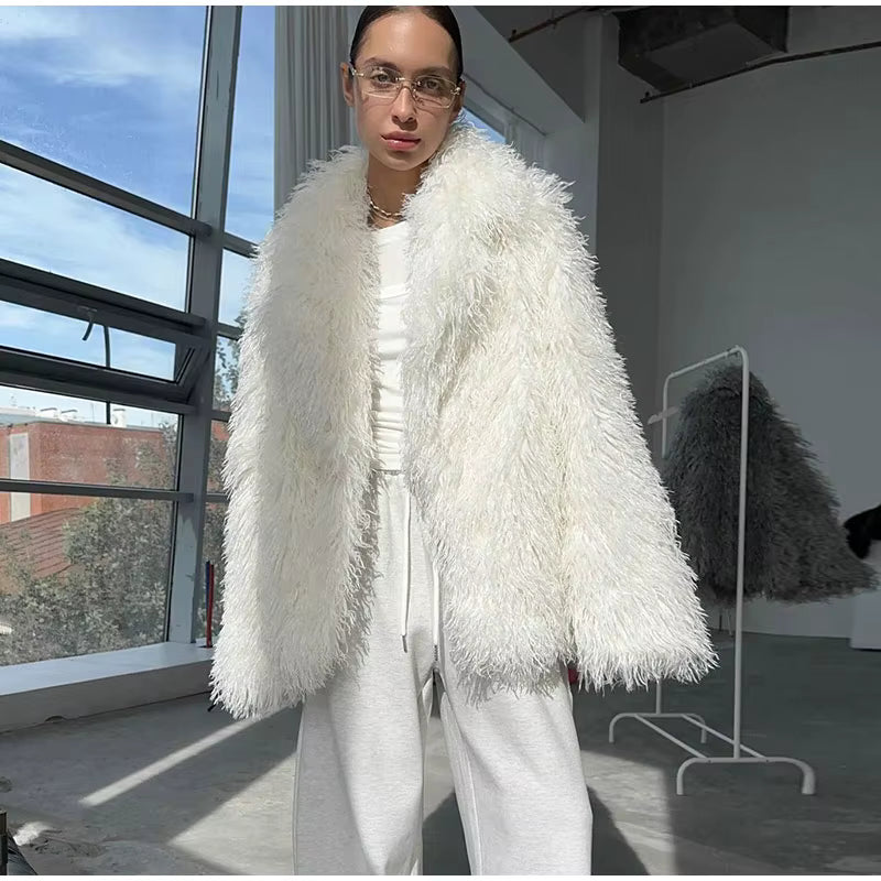 FrostGlow Fluffy Faux-Fur Coat