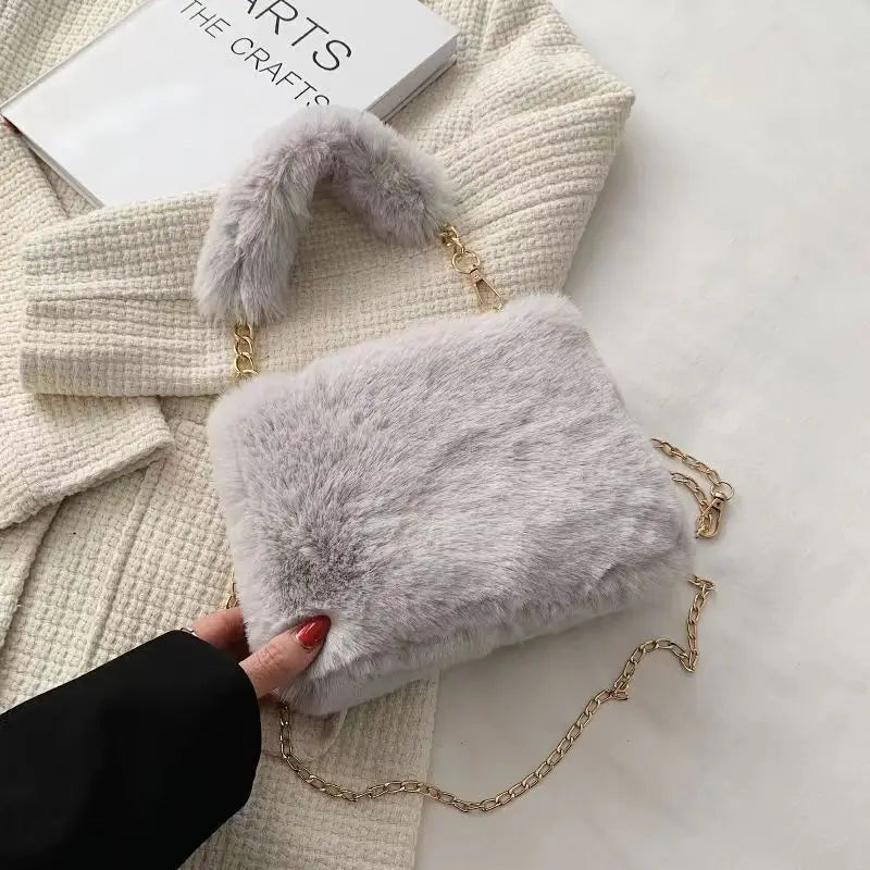 Autumn and Winter Plush Handbag for Woman New Small Chain Crossbody Bag Fashion Small Square Bag Single Shoulder Bag
