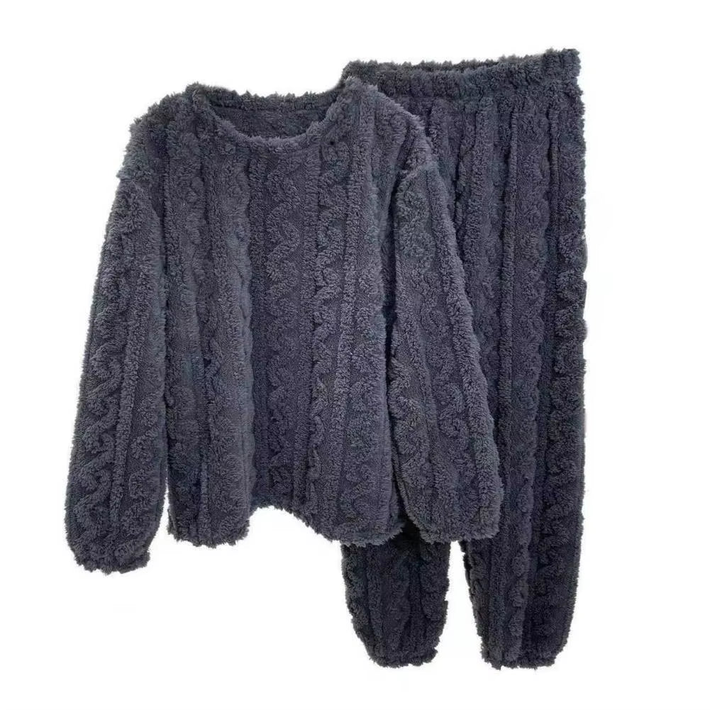 1 Set Winter Pajamas Warm Plush 2-Piece Sleepwear Set Stylish Comfortable Pullover and Pants for Autumn Winter