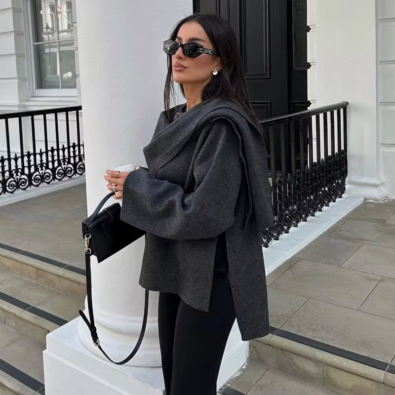 Plush Winter Coats for Women Asymmetric Scarf Demi-Season Jacket for Women Parkas Long Sleeve Padded Coat Woman Jacket