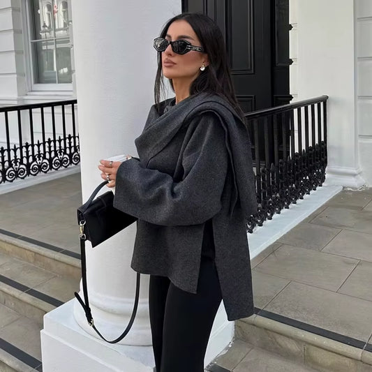 Plush Winter Coats for Women Asymmetric Scarf Demi-Season Jacket for Women Parkas Long Sleeve Padded Coat Woman Jacket